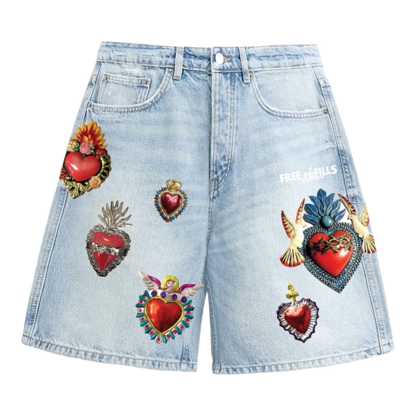 FREE REFILLS: Adorn Patchwork Denim Shorts 022