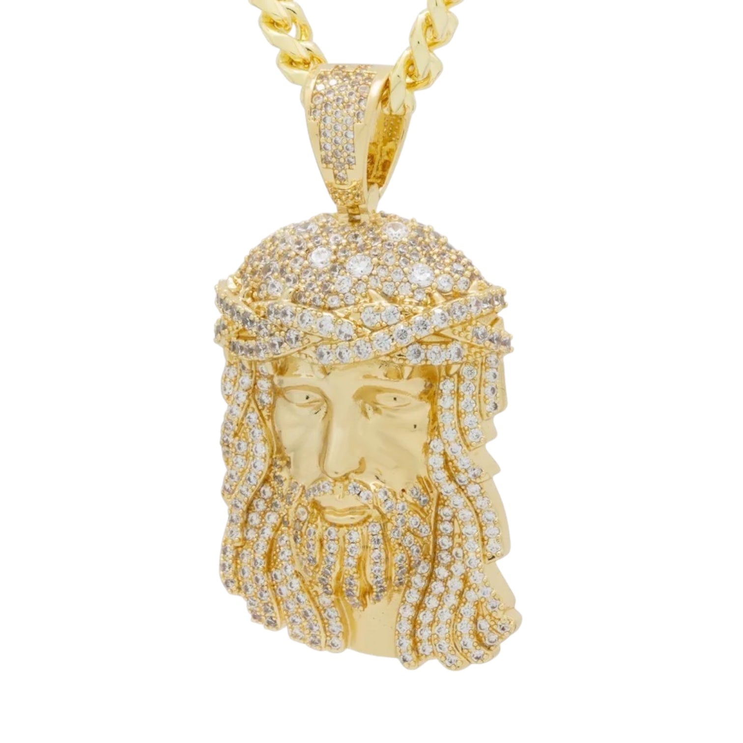 KING ICE: 14K Christ Head Necklace