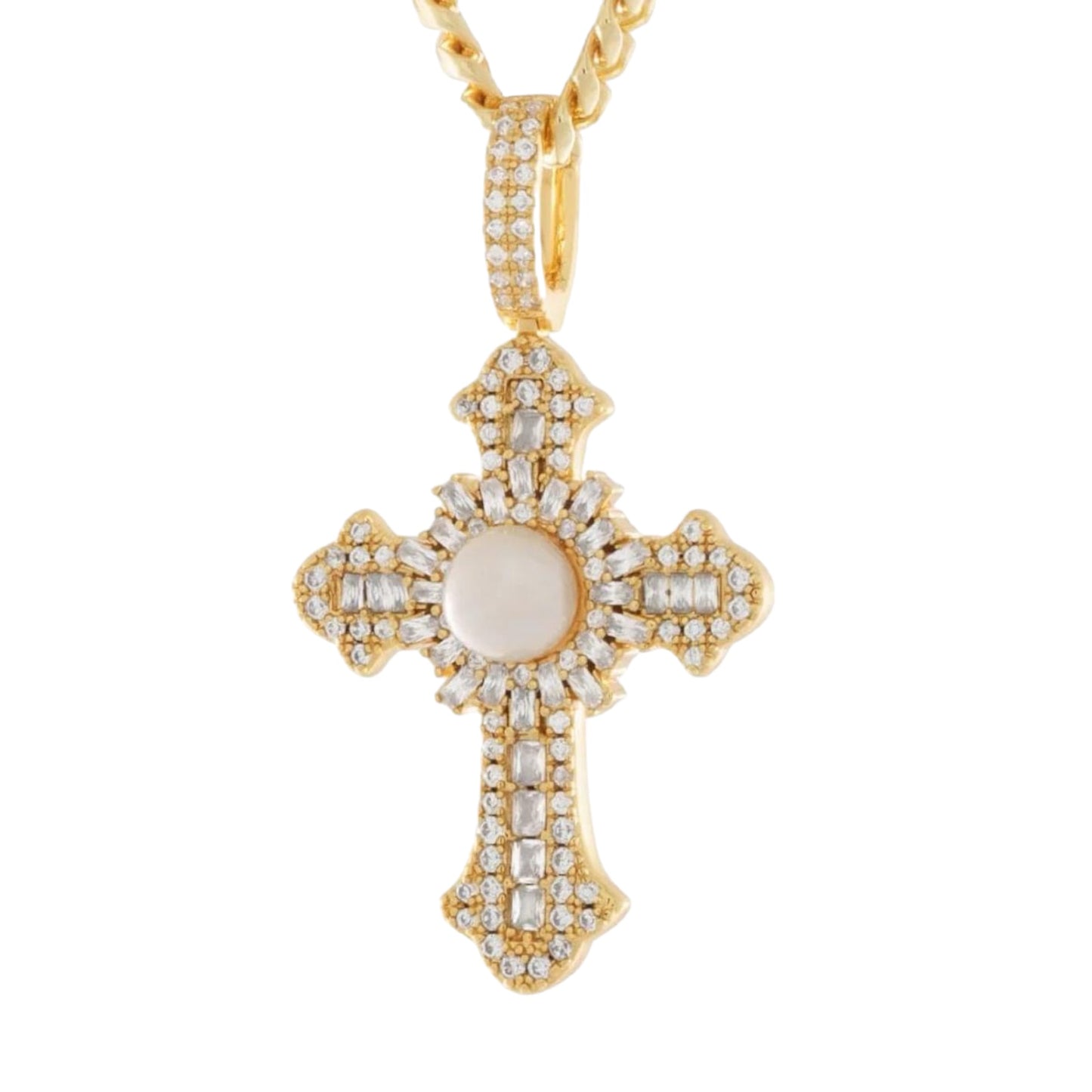 KING ICE: Pearl of Wisdom Cross Necklace