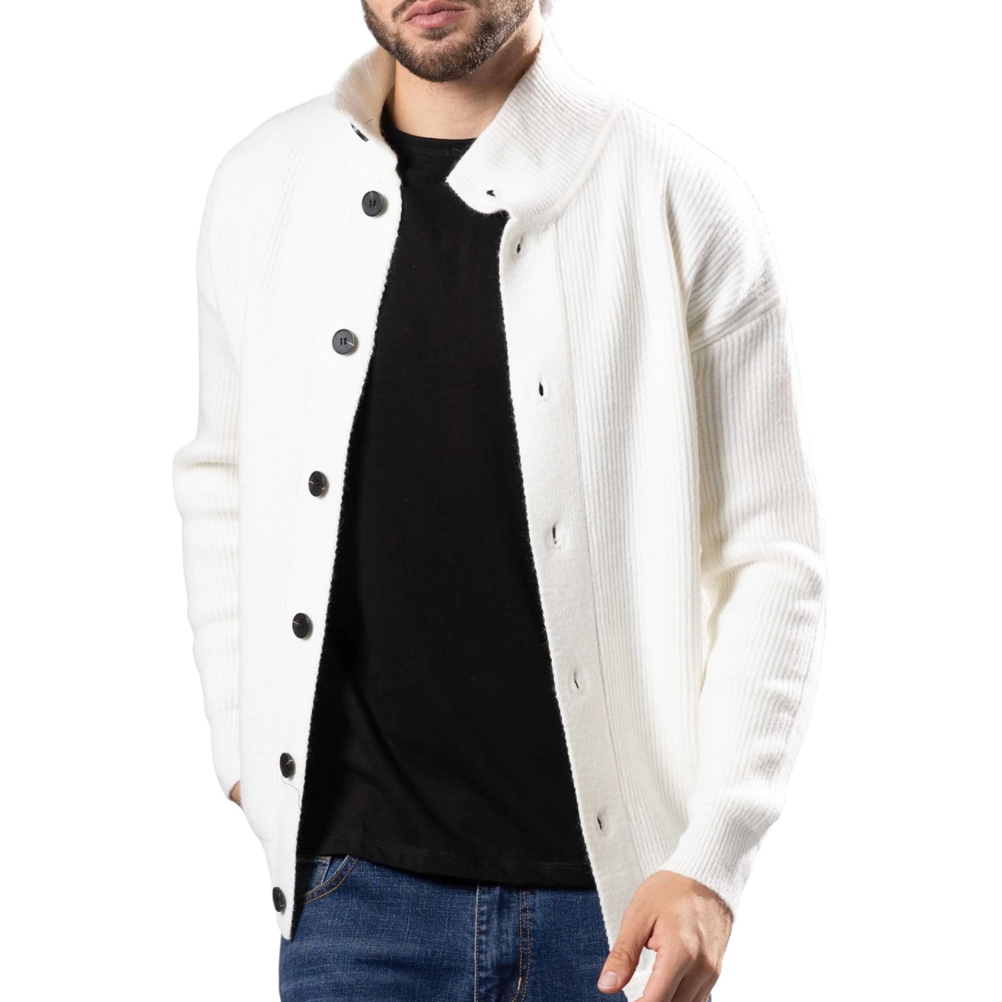 BE SPOKE: Funnel Neck Button Up Sweater 255103