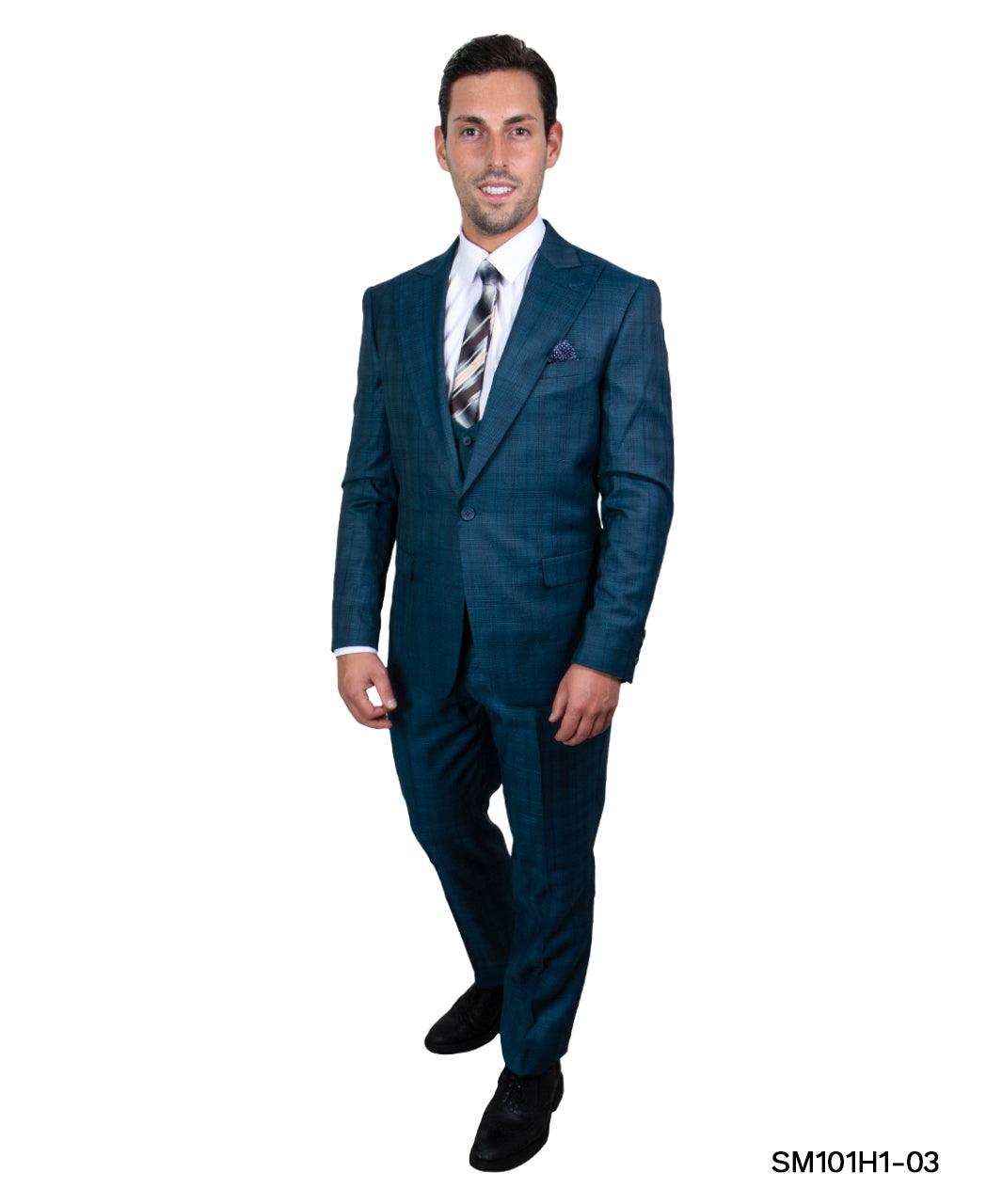 Stacy Adams Glen-Check Hybrid Fit Suit, Deep Ocean Blue - Julinie