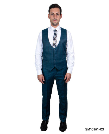 Stacy Adams Glen-Check Hybrid Fit Suit, Deep Ocean Blue - Julinie