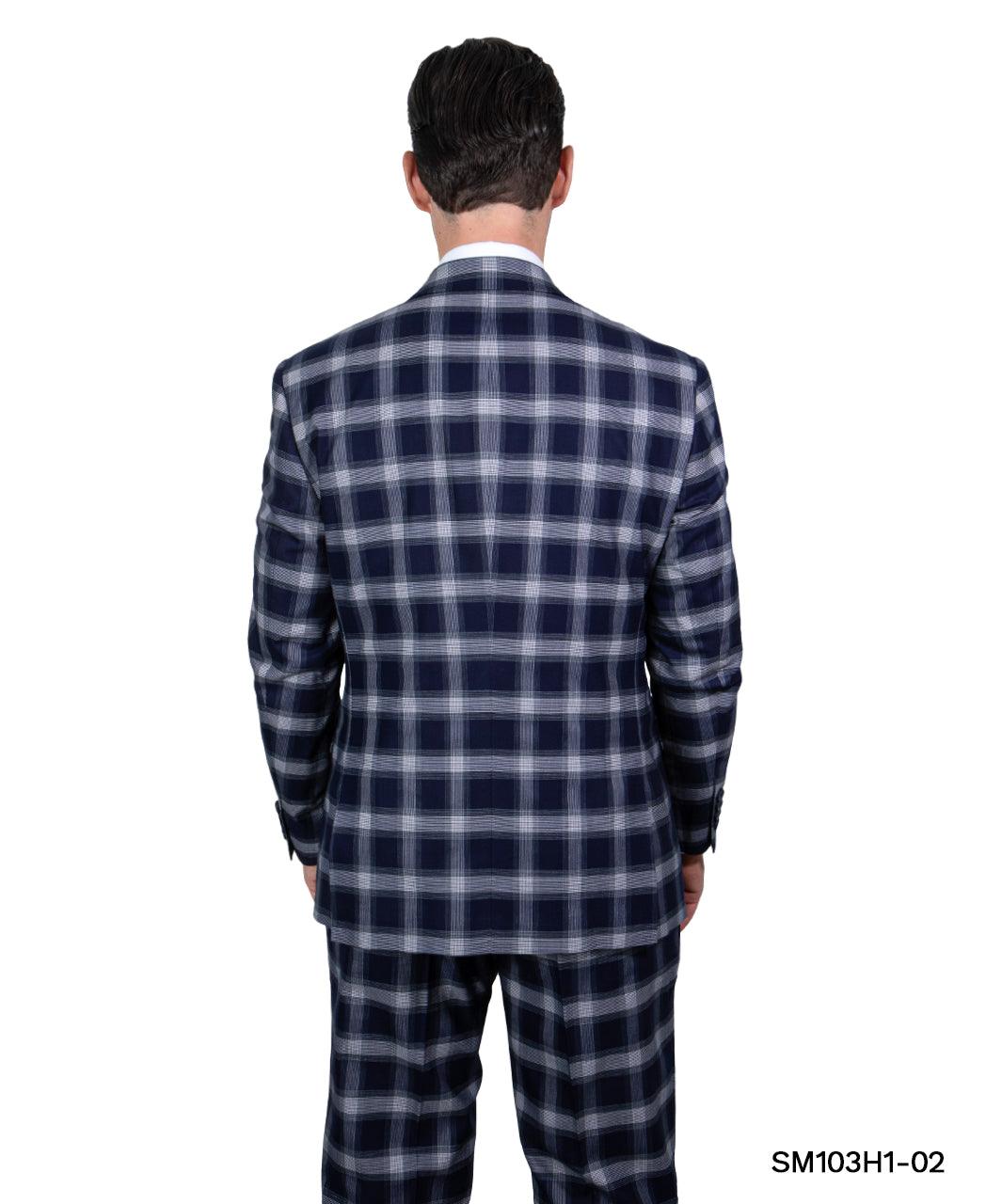 Stacy Adams Hybrid Fit Double-Breast Suit, Navy Blue & White Plaid - Julinie