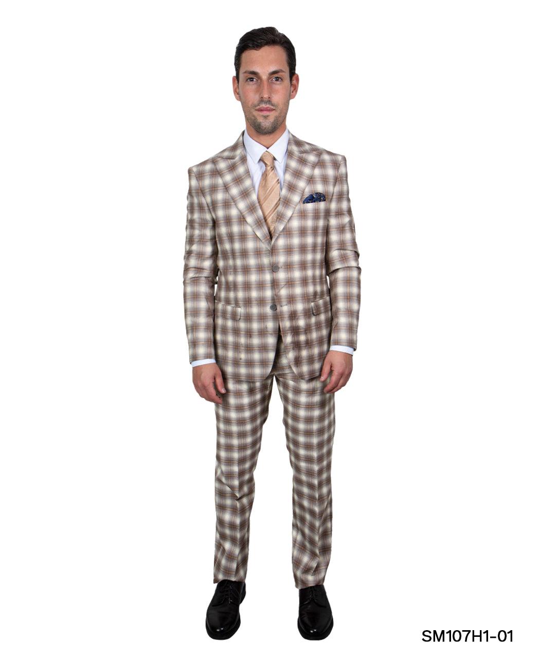 Stacy Adams Hybrid Fit Suit, Plaid Tan & Brown - Julinie