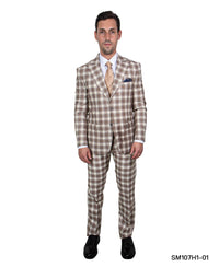 Stacy Adams Hybrid Fit Suit, Plaid Tan & Brown - Julinie