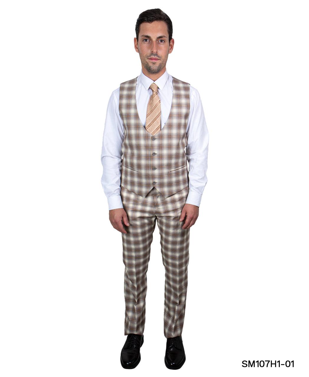 Stacy Adams Hybrid Fit Suit, Plaid Tan & Brown - Julinie