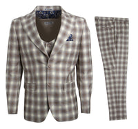 Stacy Adams Hybrid Fit Suit, Plaid Tan & Brown - Julinie