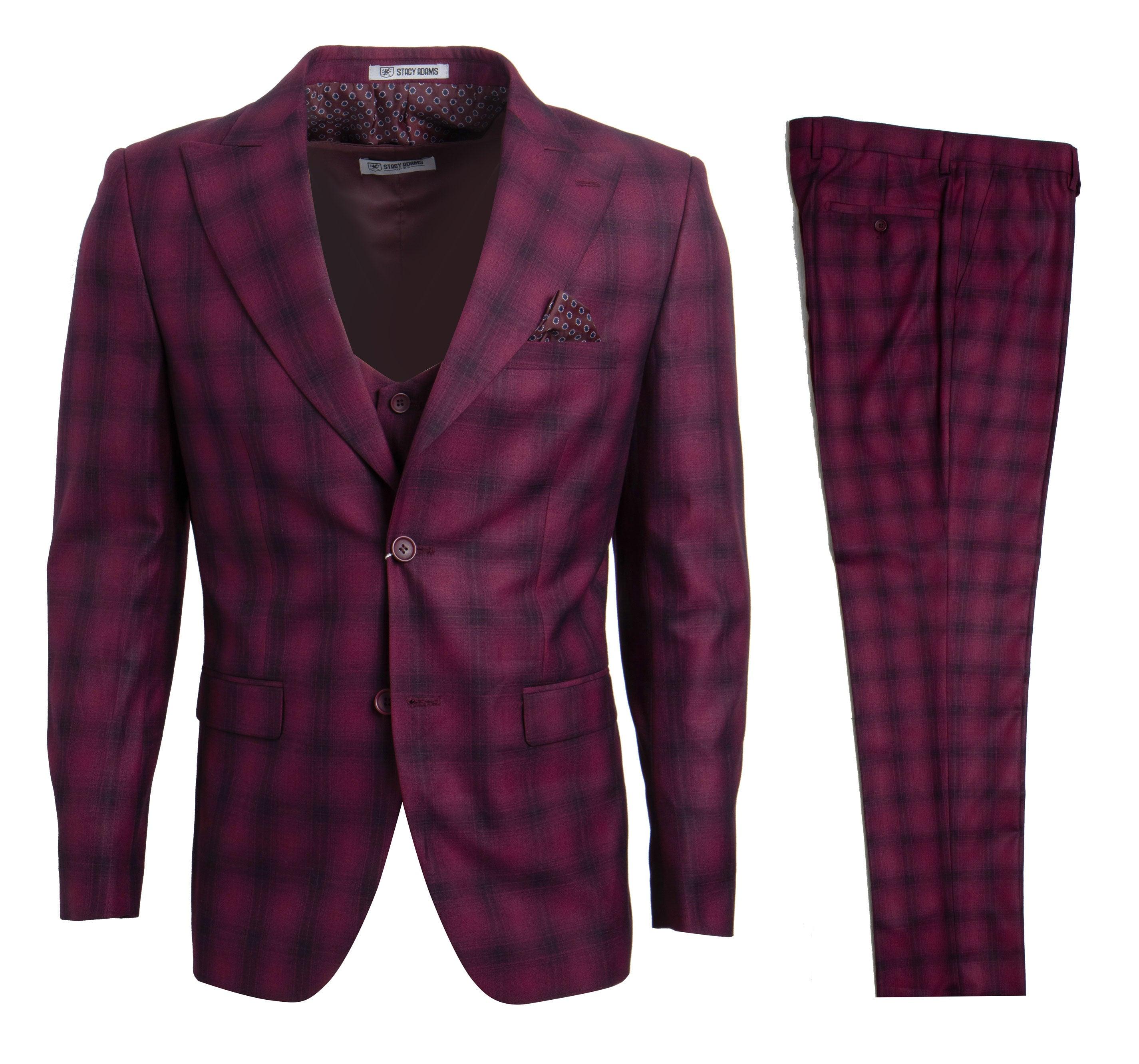 Stacy Adams Hybrid Fit Suit, Plaid Burgundy - Julinie