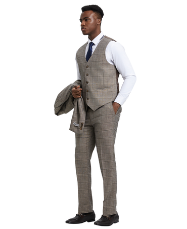 Stacy Adams Hybrid-Fit Vested Suit, Grey Windowpane