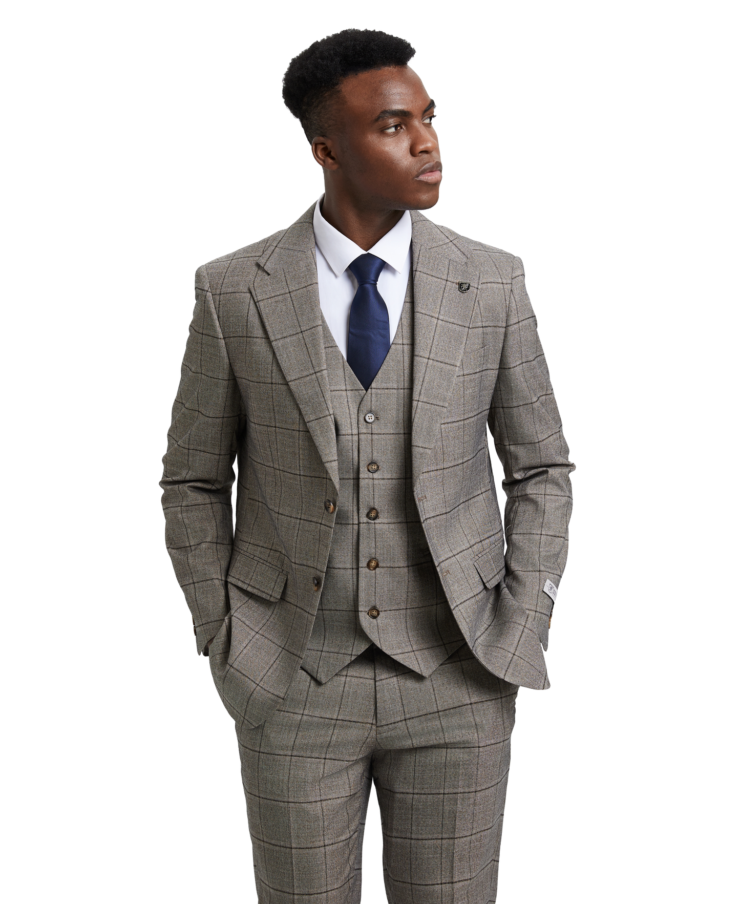 Stacy Adams Hybrid-Fit Vested Suit, Grey Windowpane