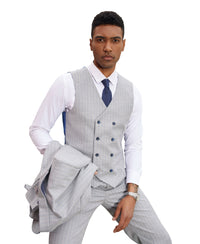 Stacy Adams Hybrid-Fit 3-Piece Vested Suit, Light Grey Pinstriped