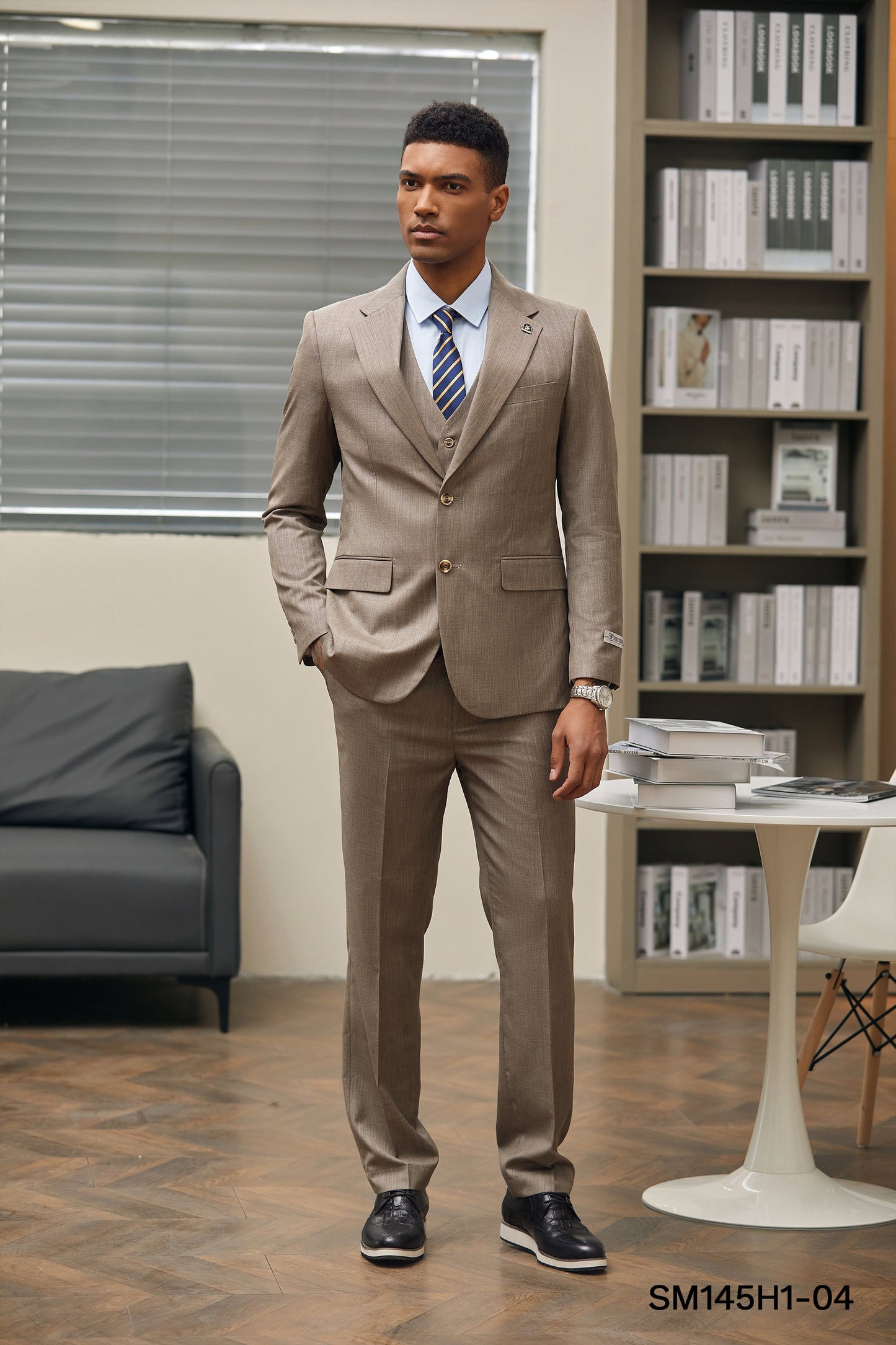 Stacy Adams Hybrid-Fit Vested 3-Piece Suit, Textured Dark Tan