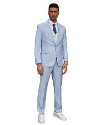 Stacy Adams Hybrid-Fit Vested Suit, Light Blue Pinstriped