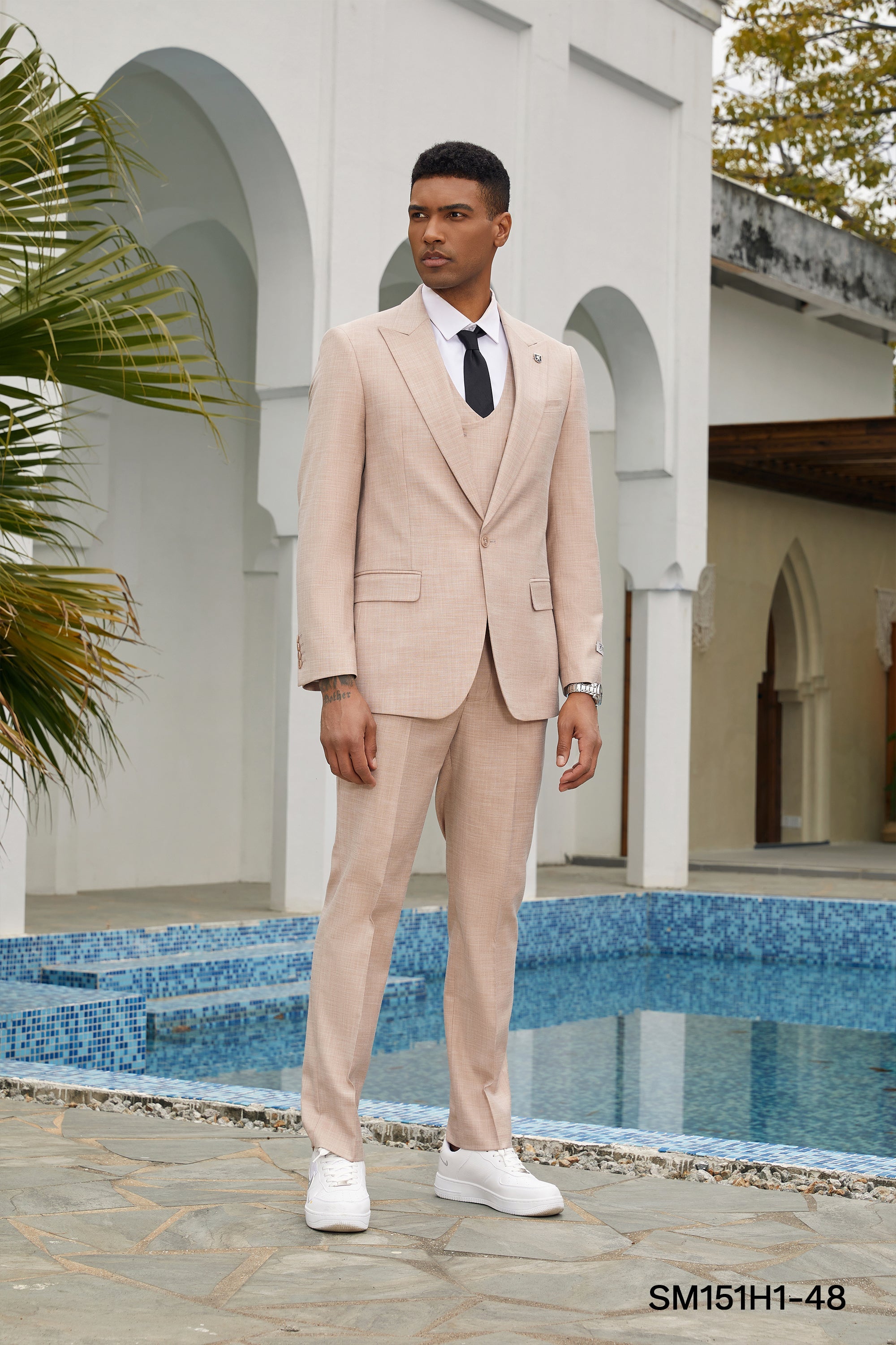 Stacy Adams Hybrid-Fit Vested Suit, Textured Light Camel