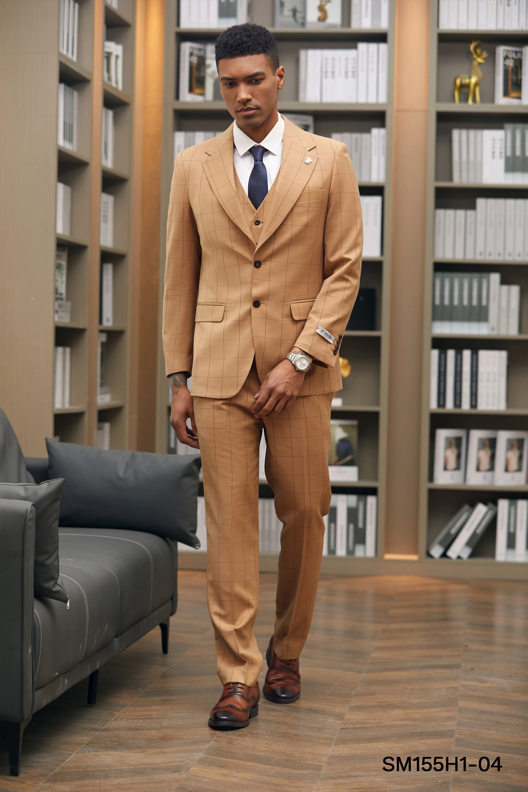 Stacy Adams Hybrid-Fit Vested Suit, Rust Windowpane