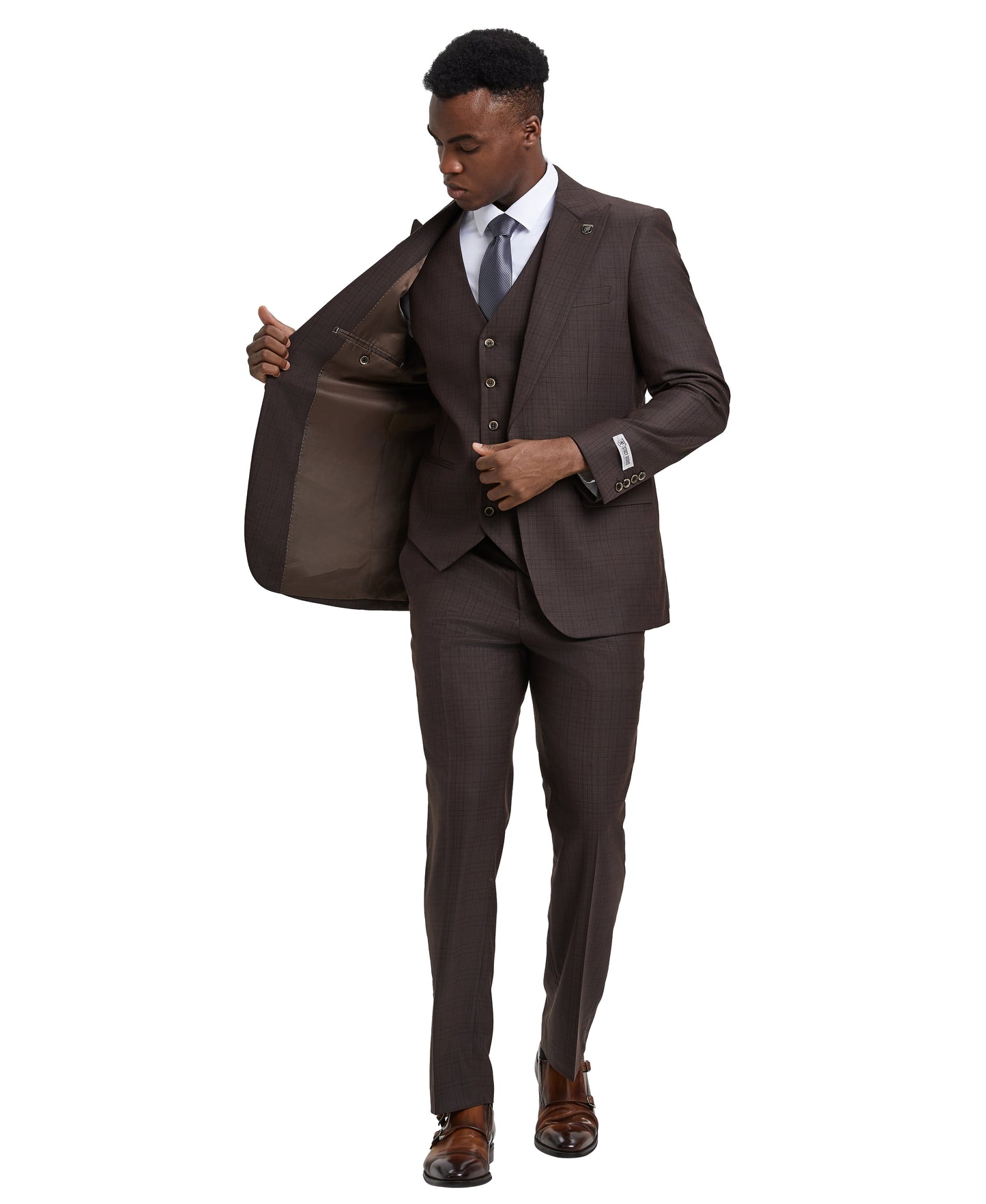 Stacy Adams Hybrid-Fit Vested Suit, Solid Brown