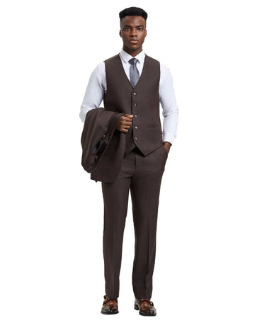 Stacy Adams Hybrid-Fit Vested Suit, Solid Brown