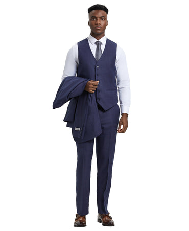 Stacy Adams Hybrid-Fit Vested Suit, Blue Plaid