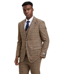 Stacy Adams Hybrid-Fit Vested Suit, Plaid Tan