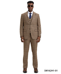 Stacy Adams Hybrid-Fit Vested Suit, Plaid Tan