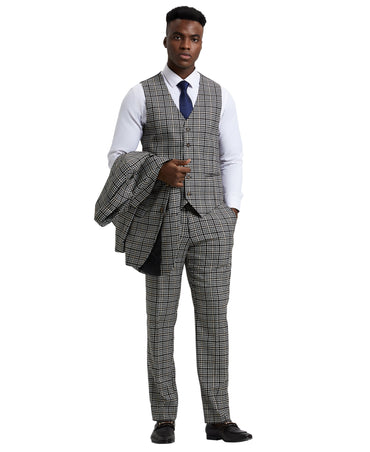 Stacy Adams Hybrid-Fit Vested Suit, Plaid Black