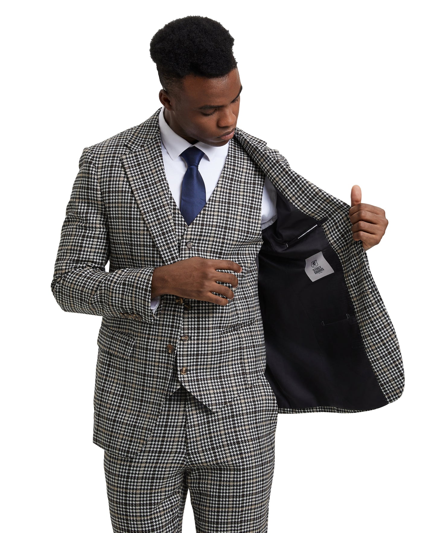 Stacy Adams Hybrid-Fit Vested Suit, Plaid Black