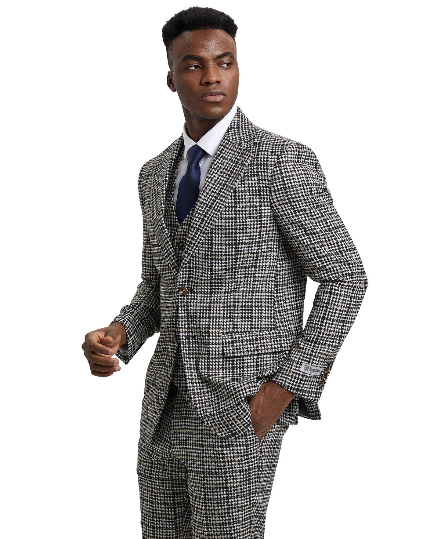 Stacy Adams Hybrid-Fit Vested Suit, Plaid Black