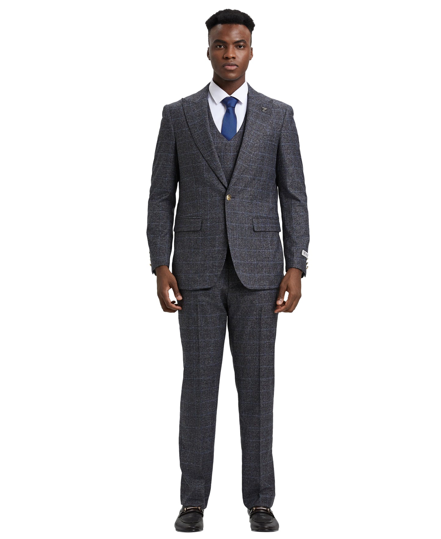 Stacy Adams Hybrid-Fit Vested Suit, Windowpane Charcoal