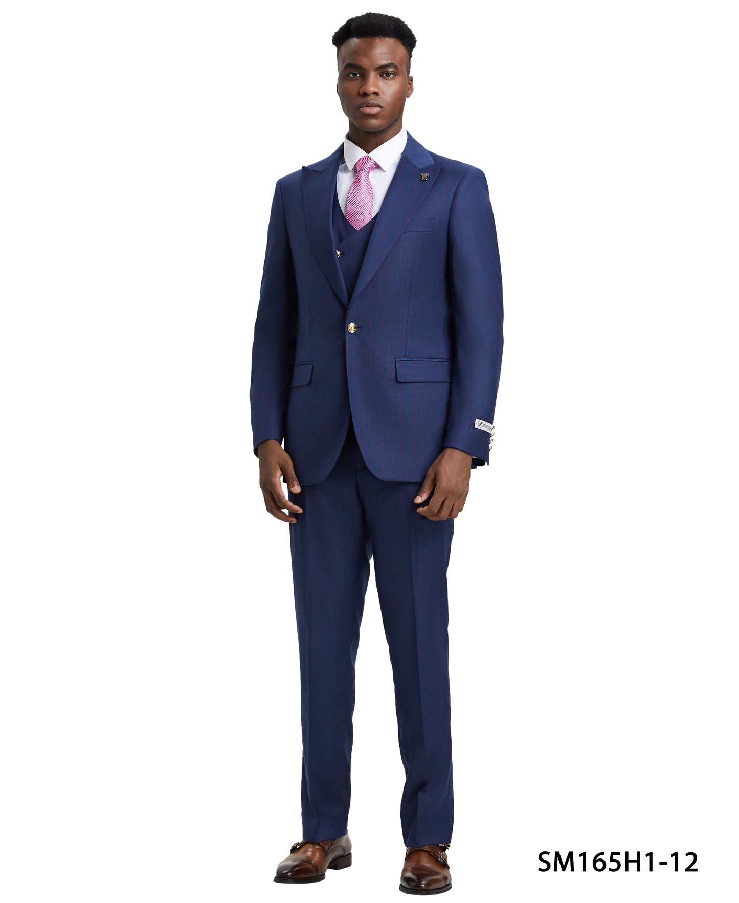 Stacy Adams Hybrid-Fit Pinstriped Suit w/ Double Breasted Vest, Blue