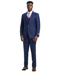 Stacy Adams Hybrid-Fit Pinstriped Suit w/ Double Breasted Vest, Blue