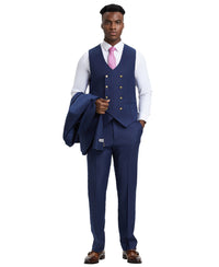 Stacy Adams Hybrid-Fit Pinstriped Suit w/ Double Breasted Vest, Blue