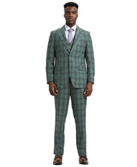 Stacy Adams Hybrid-Fit Vested Suit, Windowpane Green