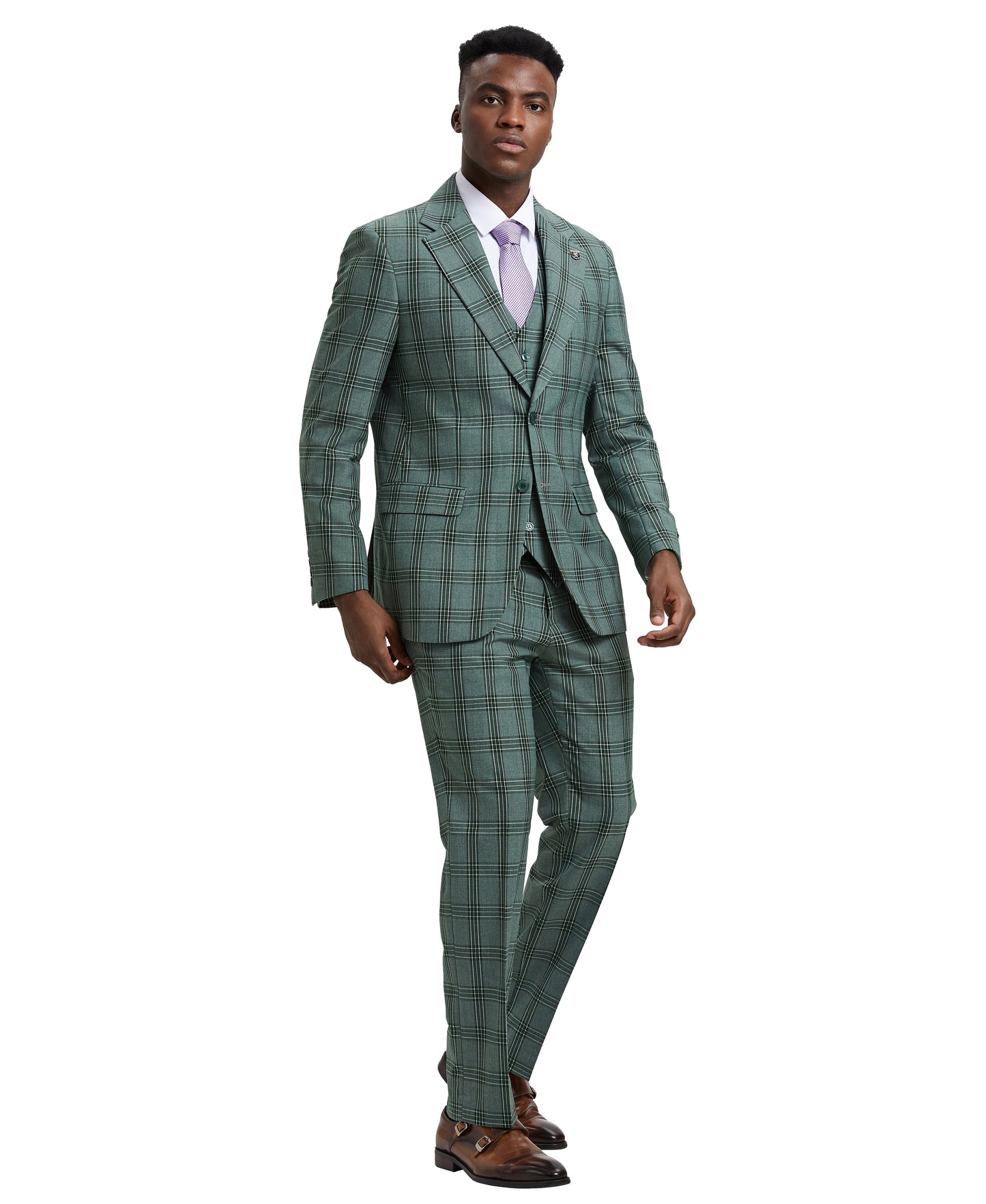 Stacy Adams Hybrid-Fit Vested Suit, Windowpane Green