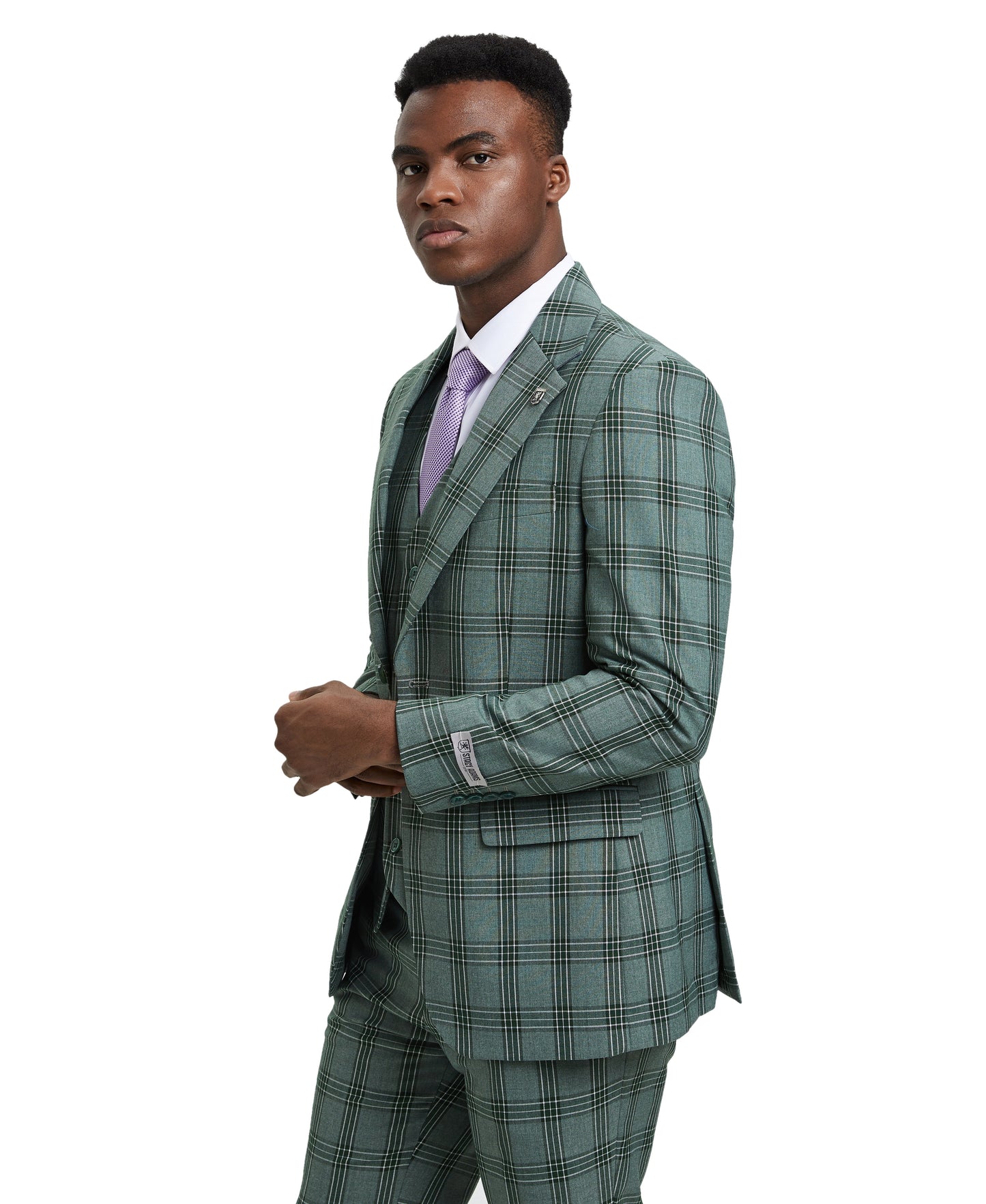 Stacy Adams Hybrid-Fit Vested Suit, Windowpane Green