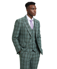 Stacy Adams Hybrid-Fit Vested Suit, Windowpane Green