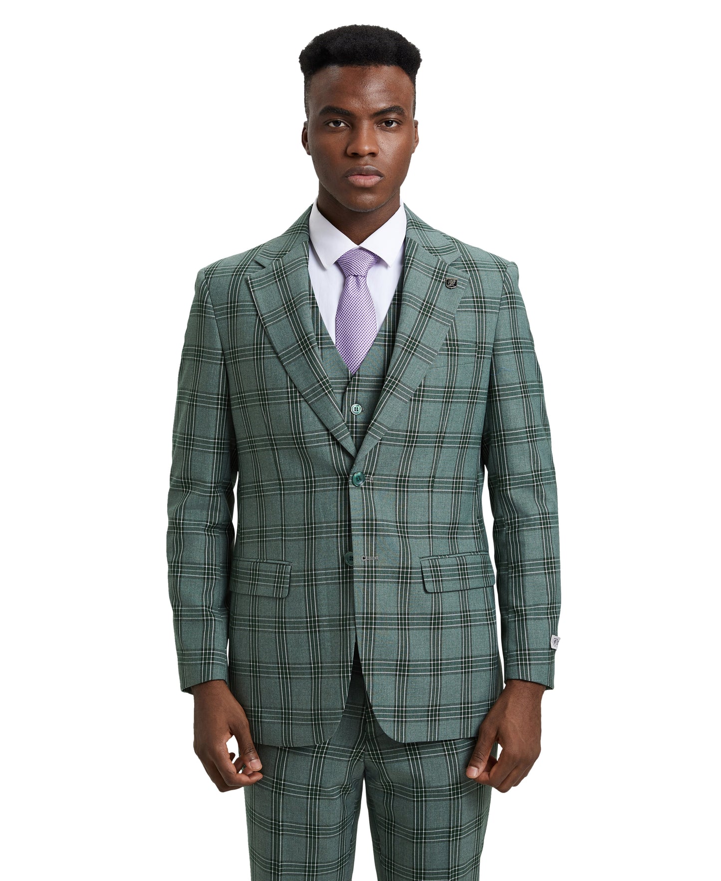 Stacy Adams Hybrid-Fit Vested Suit, Windowpane Green