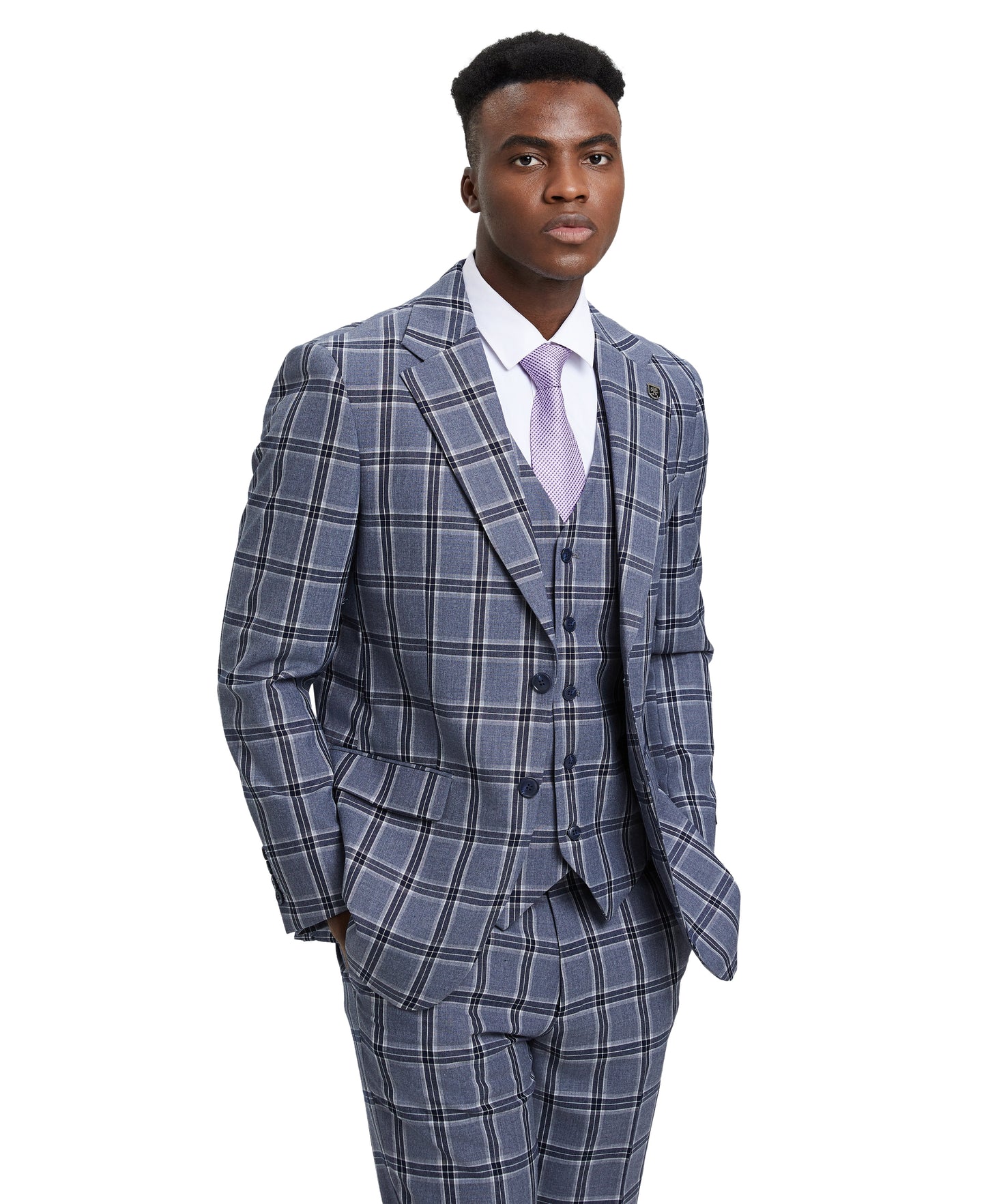 Stacy Adams Hybrid-Fit Vested Suit, Windowpane Blue