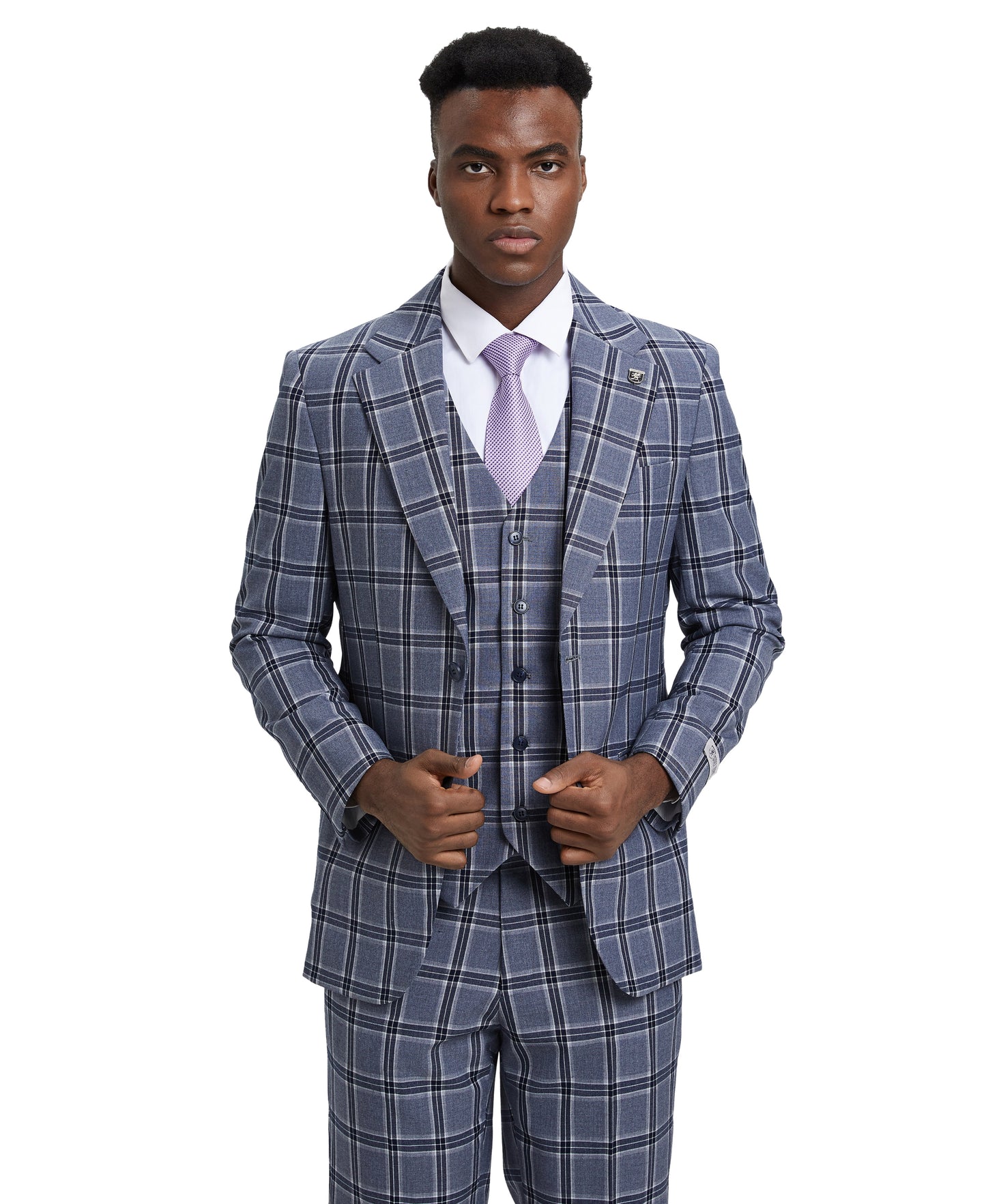 Stacy Adams Hybrid-Fit Vested Suit, Windowpane Blue