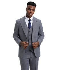 Stacy Adams Hybrid- Fit Vested Suit, Plaid Grey