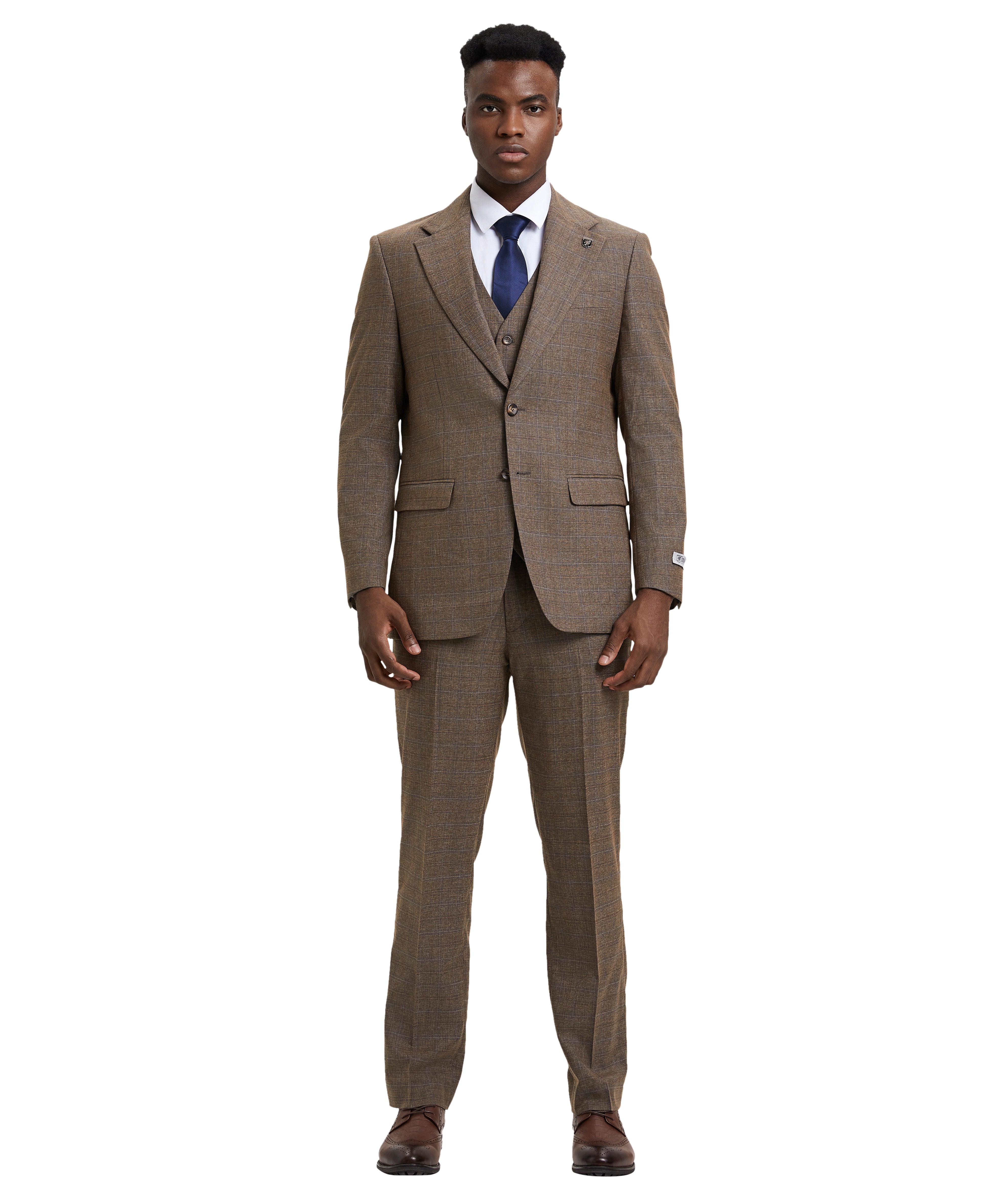 Stacy Adams Hybrid- Fit Vested Suit, Plaid Brown