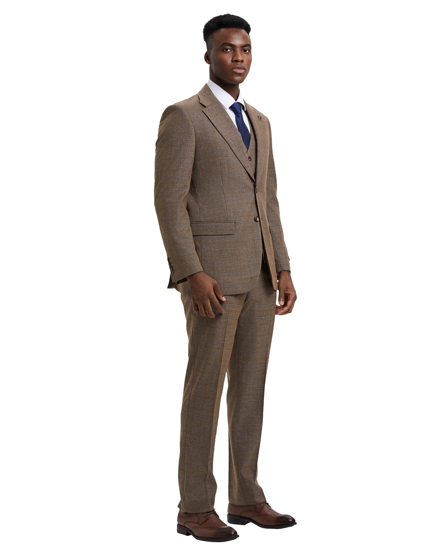 Stacy Adams Hybrid- Fit Vested Suit, Plaid Brown