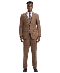 Stacy Adams Hybrid Fit Vested Suit, Windowpane brown