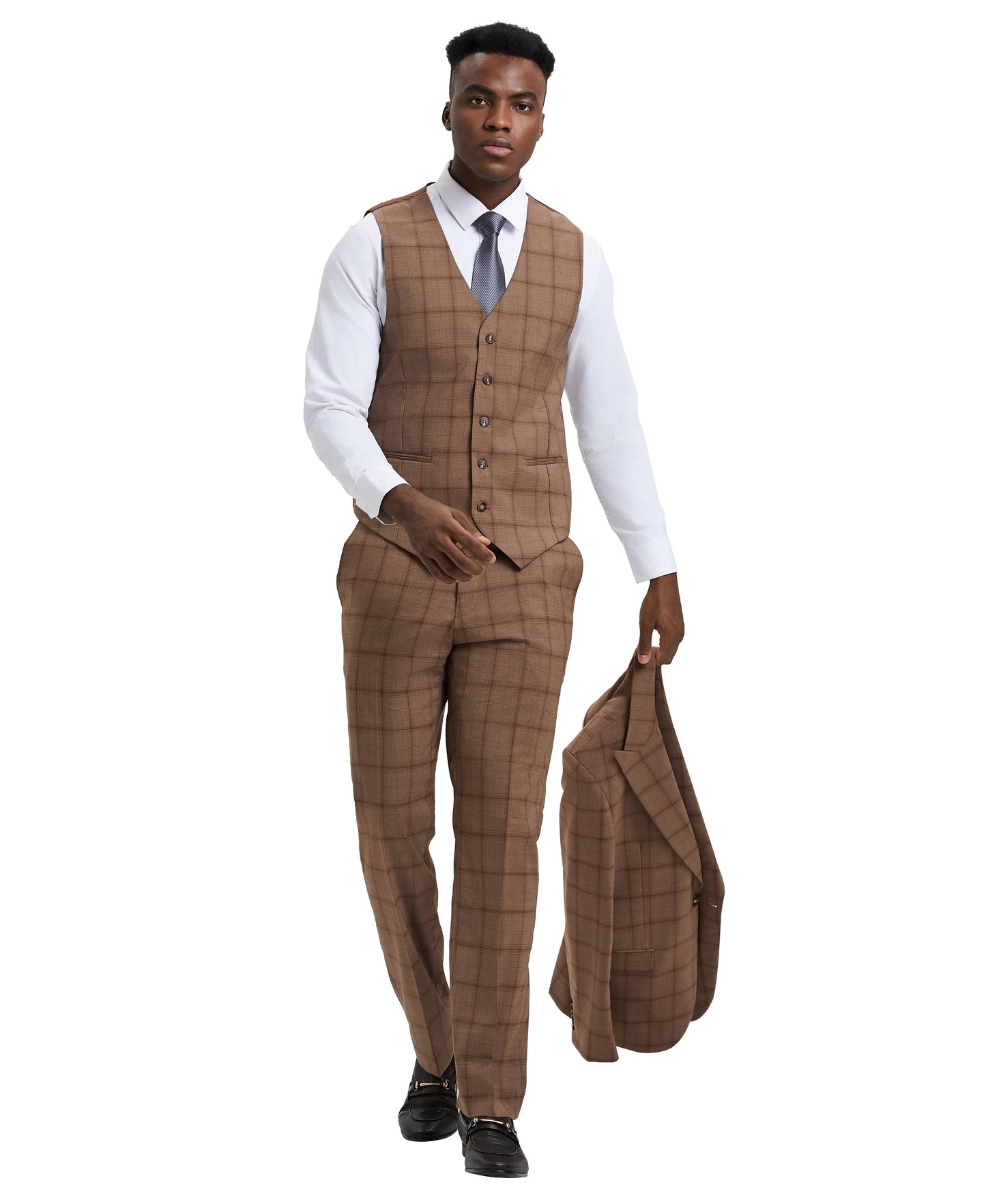 Stacy Adams Hybrid Fit Vested Suit, Windowpane brown