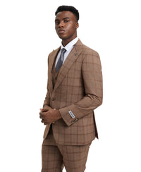 Stacy Adams Hybrid Fit Vested Suit, Windowpane brown