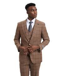 Stacy Adams Hybrid Fit Vested Suit, Windowpane brown