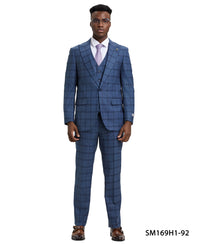 Stacy Adams Hybrid Fit Vested Suit, Windowpane Blue