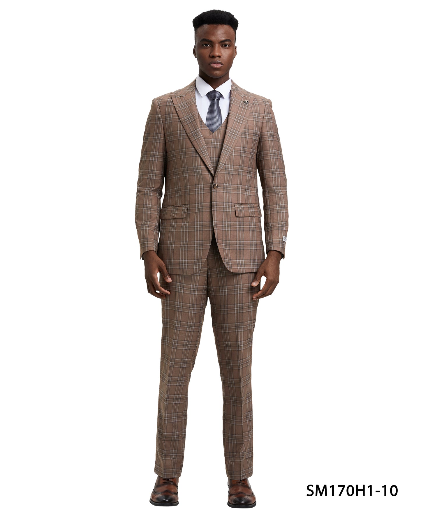 Stacy Adams Hybrid-Fit Double-Breast Vested Suit, Windowpane Brown