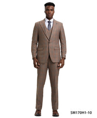 Stacy Adams Hybrid-Fit Double-Breast Vested Suit, Windowpane Brown