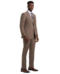 Stacy Adams Hybrid-Fit Double-Breast Vested Suit, Windowpane Brown