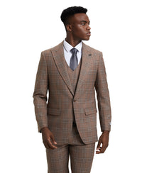 Stacy Adams Hybrid-Fit Double-Breast Vested Suit, Windowpane Brown